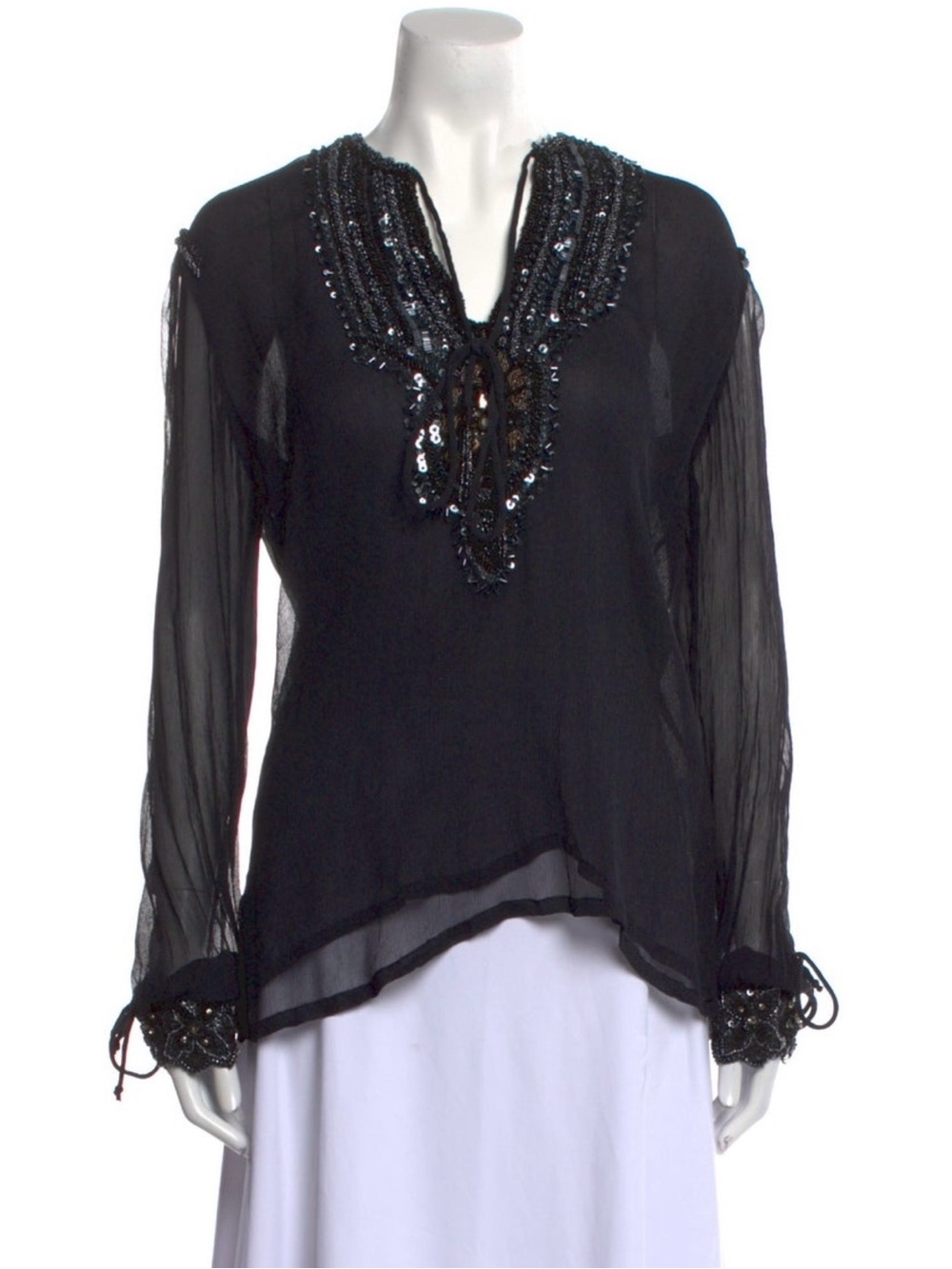 Just Cavalli Black Beaded Sheer Tunic